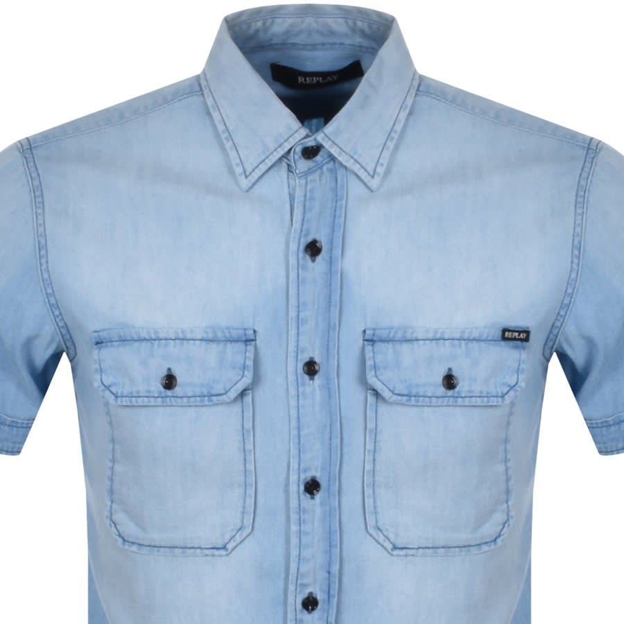 Alternative Image for ProductReplay Short Sleeved Denim Shirt Blue2